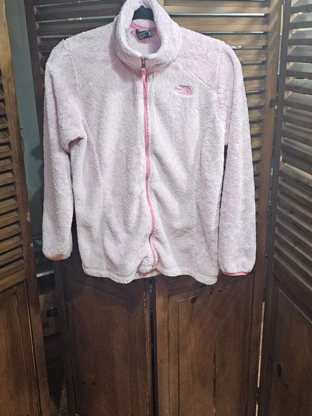 The North Face Light Pink Plush Full-Zip Fleece Jacket Girls X-large